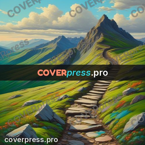 Acrylic illustration: stone path in the mountains