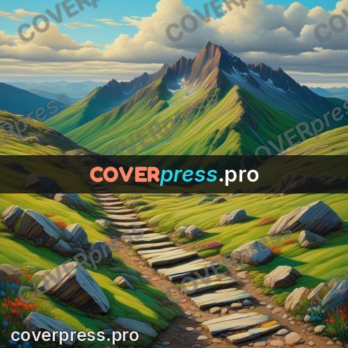 Acrylic illustration: stone path in the mountains
