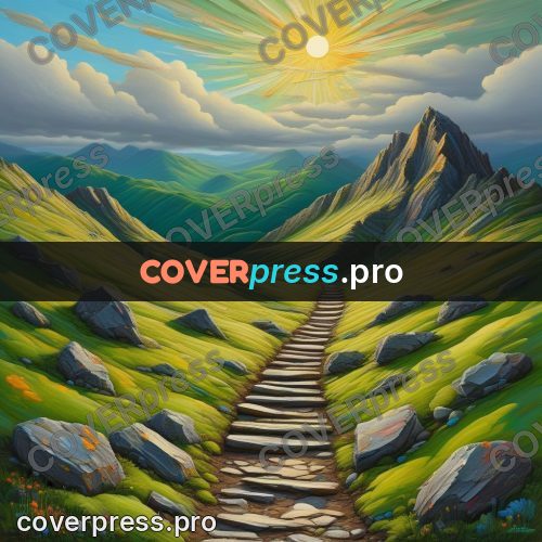 Acrylic illustration: stone path in the mountains