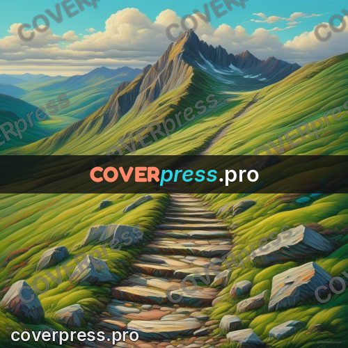 Acrylic illustration: stone path in the mountains