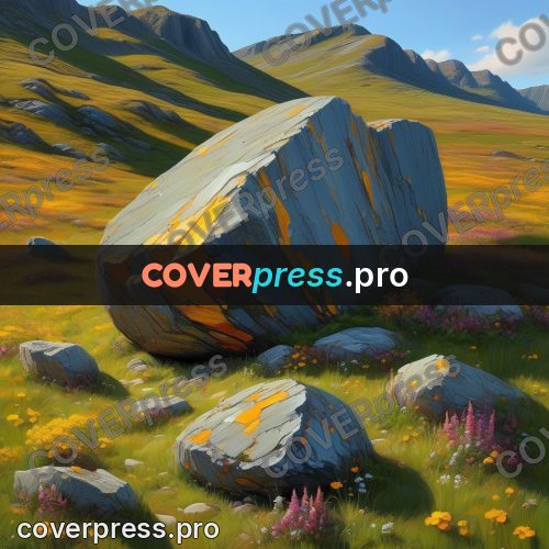 Acrylic illustration: large boulder on a slope