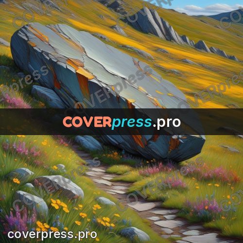 Acrylic illustration: large boulder on a slope