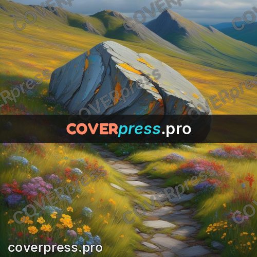 Acrylic illustration: large boulder on a slope