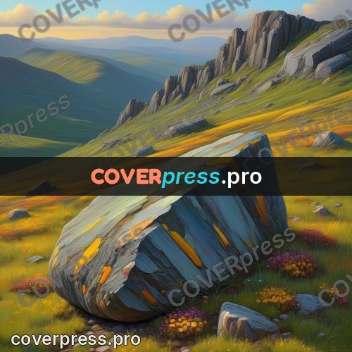 Acrylic illustration: large boulder on a slope
