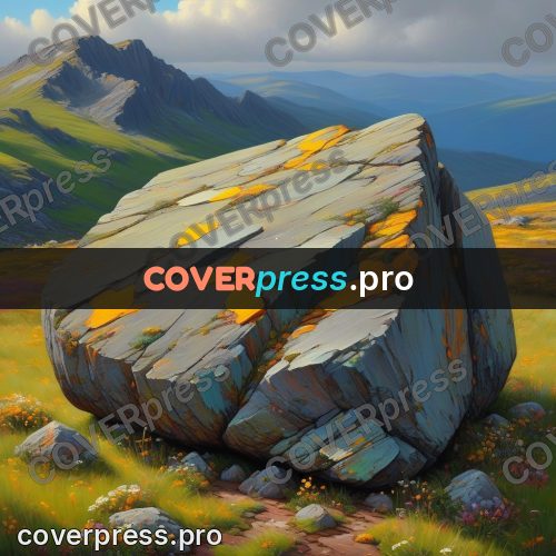 Acrylic illustration: large boulder on a slope