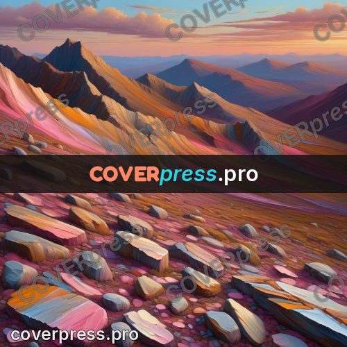 Acrylic illustration: pink slopes with stones