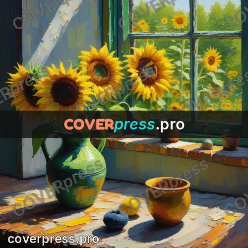 Acrylic illustration: sunflowers in a jug