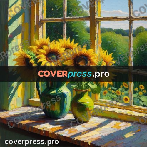 Acrylic illustration: sunflowers in a jug