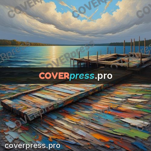Acrylic illustration: wooden pier on a lake