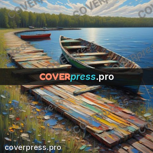 Acrylic illustration: wooden pier on a lake