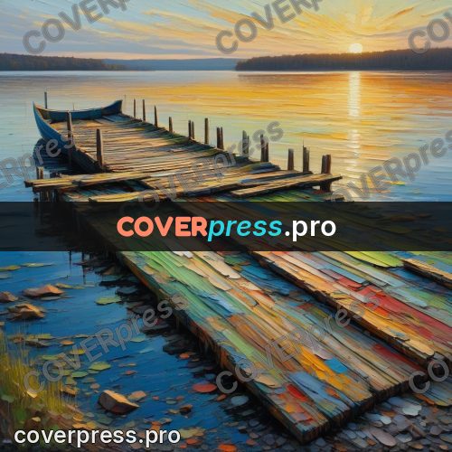 Acrylic illustration: wooden pier on a lake