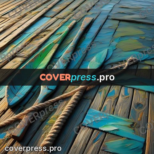 Acrylic illustration: oar and rope by the water