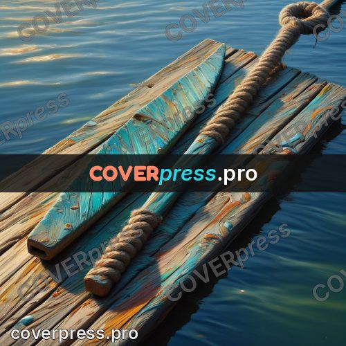 Acrylic illustration: oar and rope by the water