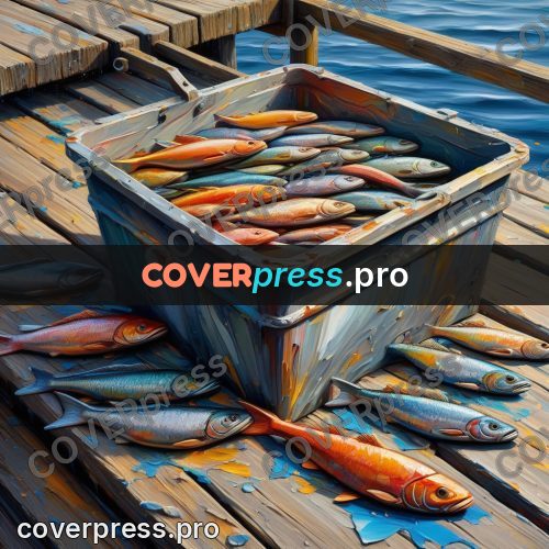 Acrylic illustration: fish on a wooden pier