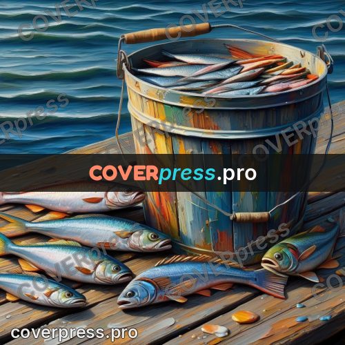 Acrylic illustration: fish on a wooden pier