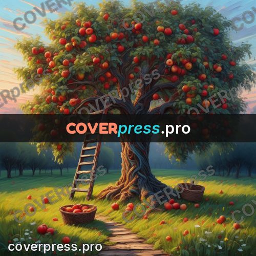Acrylic illustration: ladder against an apple tree