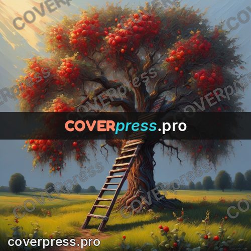 Acrylic illustration: ladder against an apple tree