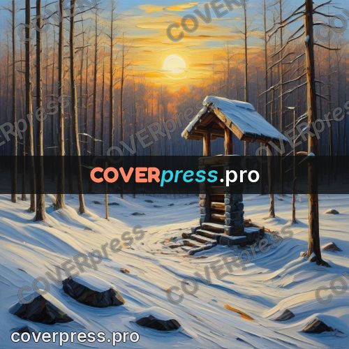 Acrylic illustration: well in a snowy field
