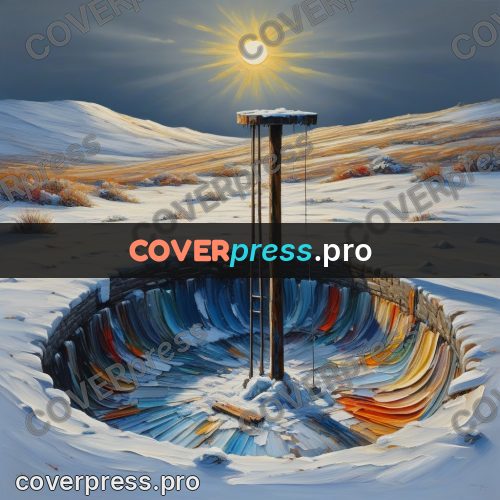 Acrylic illustration: well in a snowy field