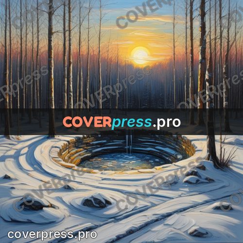 Acrylic illustration: well in a snowy field