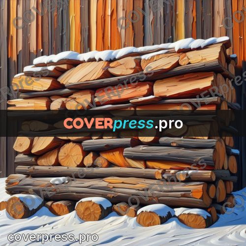 Acrylic illustration: woodpile under snow