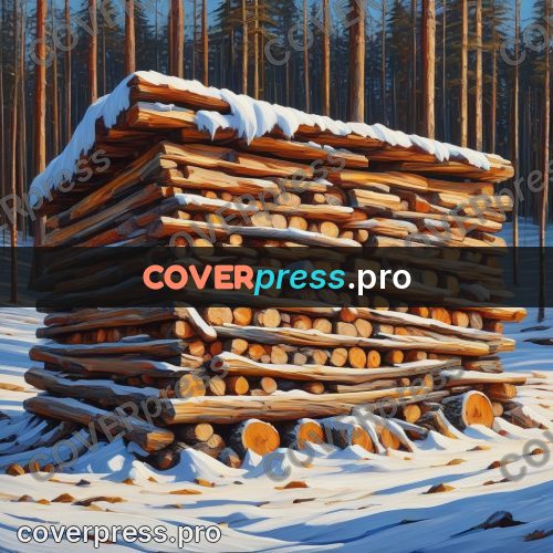 Acrylic illustration: woodpile under snow
