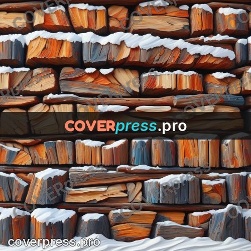 Acrylic illustration: woodpile under snow