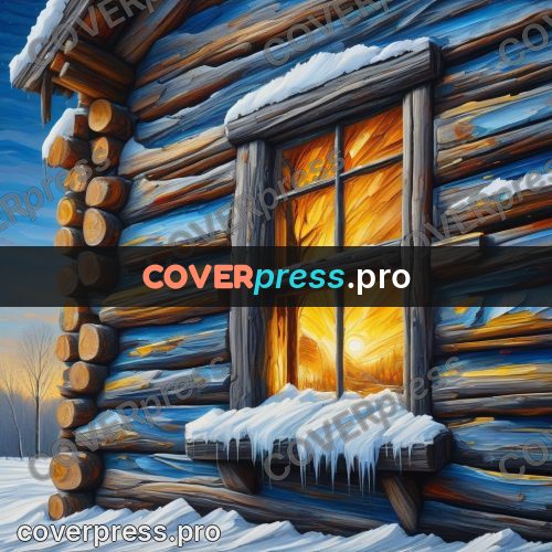 Acrylic illustration: cabin window at night