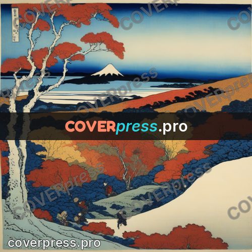 Japanese woodblock print: red maples on a slope