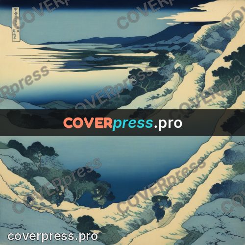 Japanese woodblock print: valley between gentle slopes