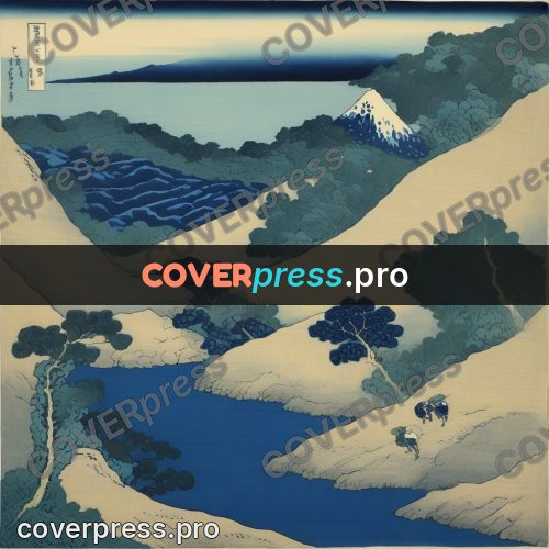 Japanese woodblock print: valley between gentle slopes