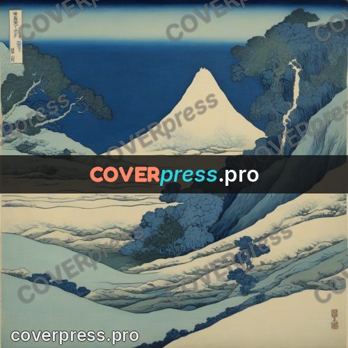 Japanese woodblock print: valley between gentle slopes
