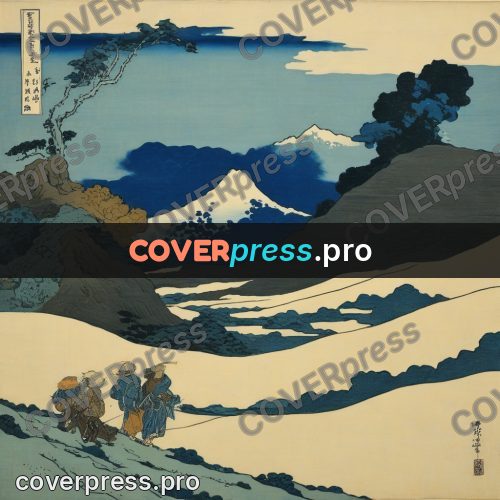 Japanese woodblock print: clouds at the mountain foot