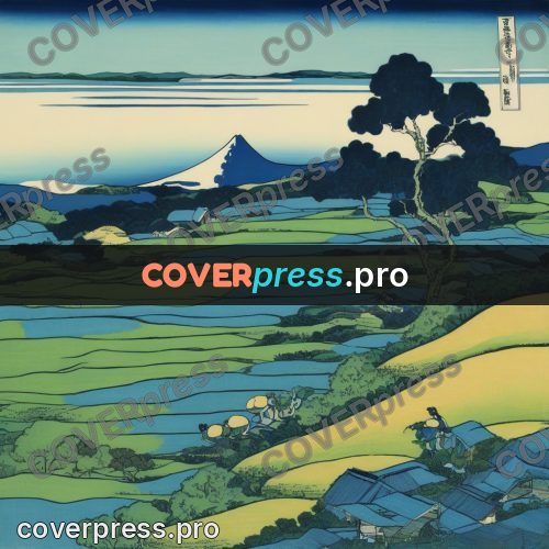 Japanese woodblock print: rice terraces on the hills