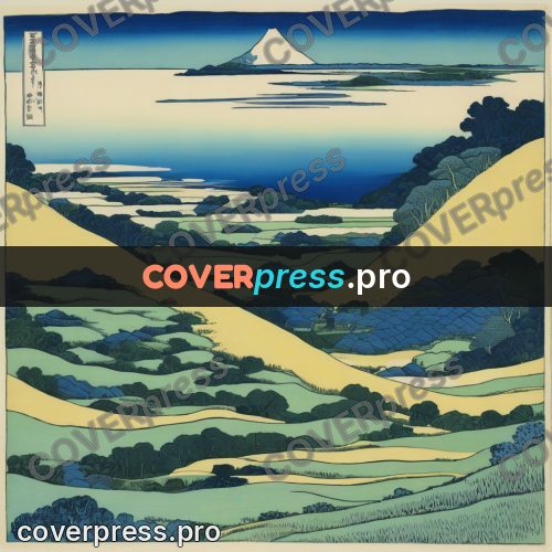 Japanese woodblock print: rice terraces on the hills