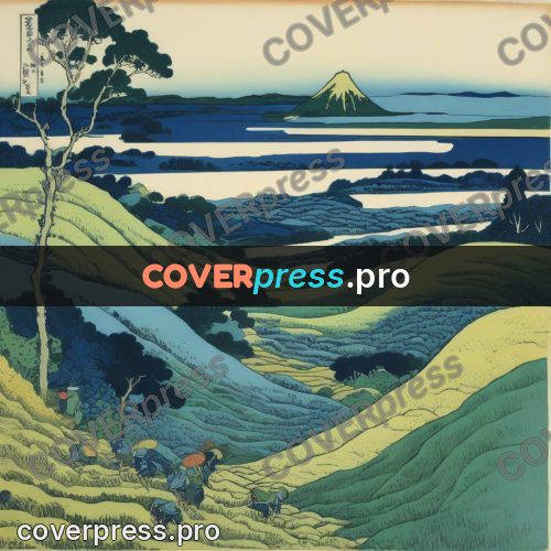 Japanese woodblock print: rice terraces on the hills