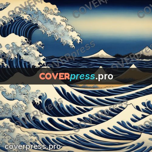 Japanese woodblock print: wave with a crest of foam
