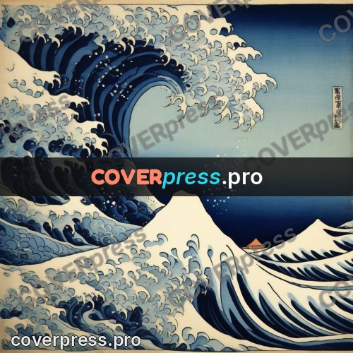 Japanese woodblock print: wave with a crest of foam