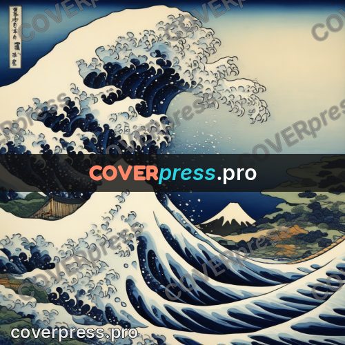 Japanese woodblock print: wave with a crest of foam
