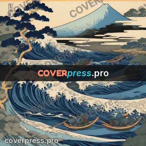 Japanese woodblock print: boats among the waves
