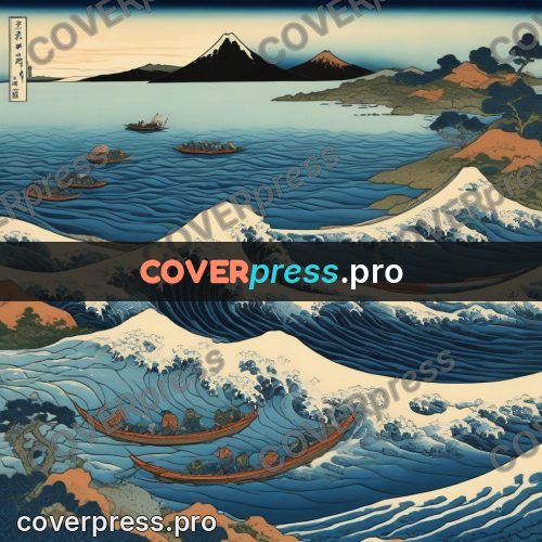 Japanese woodblock print: boats among the waves