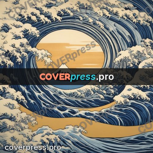 Japanese woodblock print: wave curling into a ring