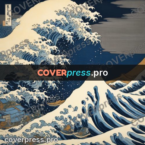 Japanese woodblock print: wave curling into a ring