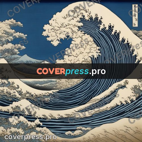 Japanese woodblock print: wave curling into a ring