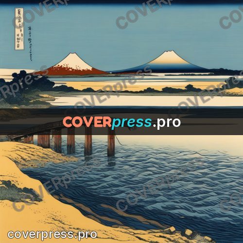 Japanese woodblock print: sandy shoal by the water