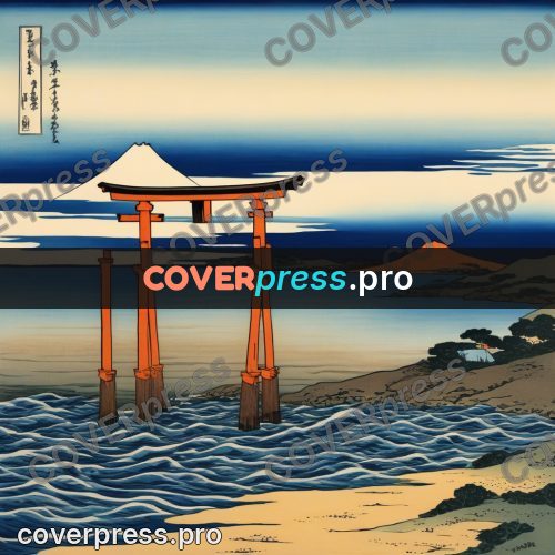 Japanese woodblock print: sandy shoal by the water
