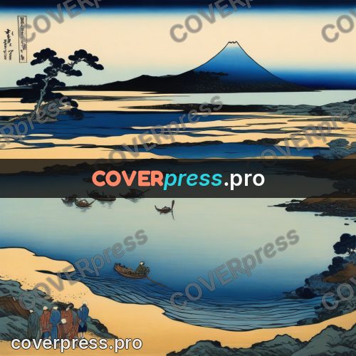 Japanese woodblock print: sandy shoal by the water