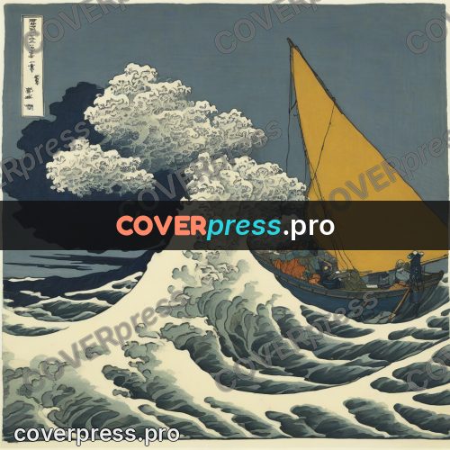 Japanese woodblock print: boat in high waves