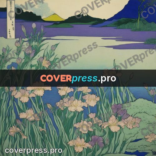 Japanese woodblock print: irises by the water