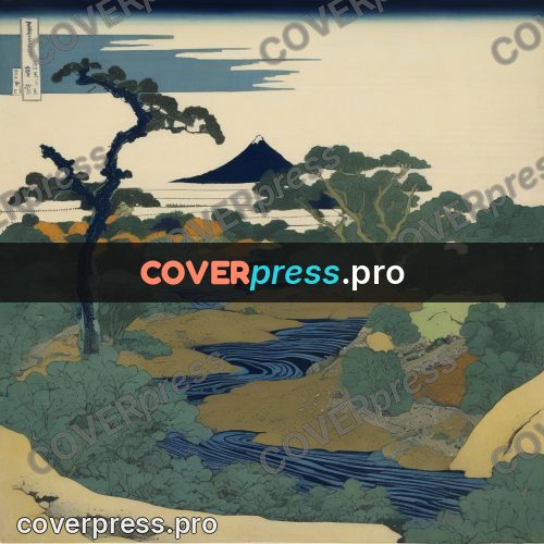 Japanese woodblock print: stream among the hills